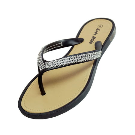 Women's Summer Bling Shinning Rhinestone Studded Strap Casual Thong Flat Flip Flops Sandals (Best Summer Flip Flops)
