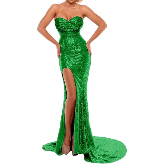 BEAUTBRIDE Robe de Soirée Sirène pour Femmes avec Paillettes Fendues Robe de Bal