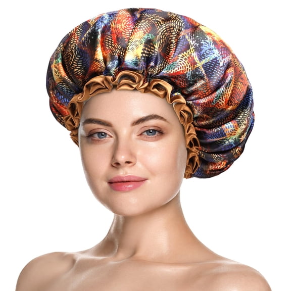 Large Shower Cap for Women Long Hair,Mystery Shower Caps with Brown Lace, Reusable Waterproof Bathing Shower Hat Mysterious X-Large (Pack of