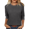 thumbnail image 2 of Gray Women's Long Sleeve T-shirt, Womens Tops Casual 3/4 Sleeve Crew Neck Shirts Loose Fit Tunic Blouses Summer Tees,Women's Long sleeve T-shirt M, 2 of 6