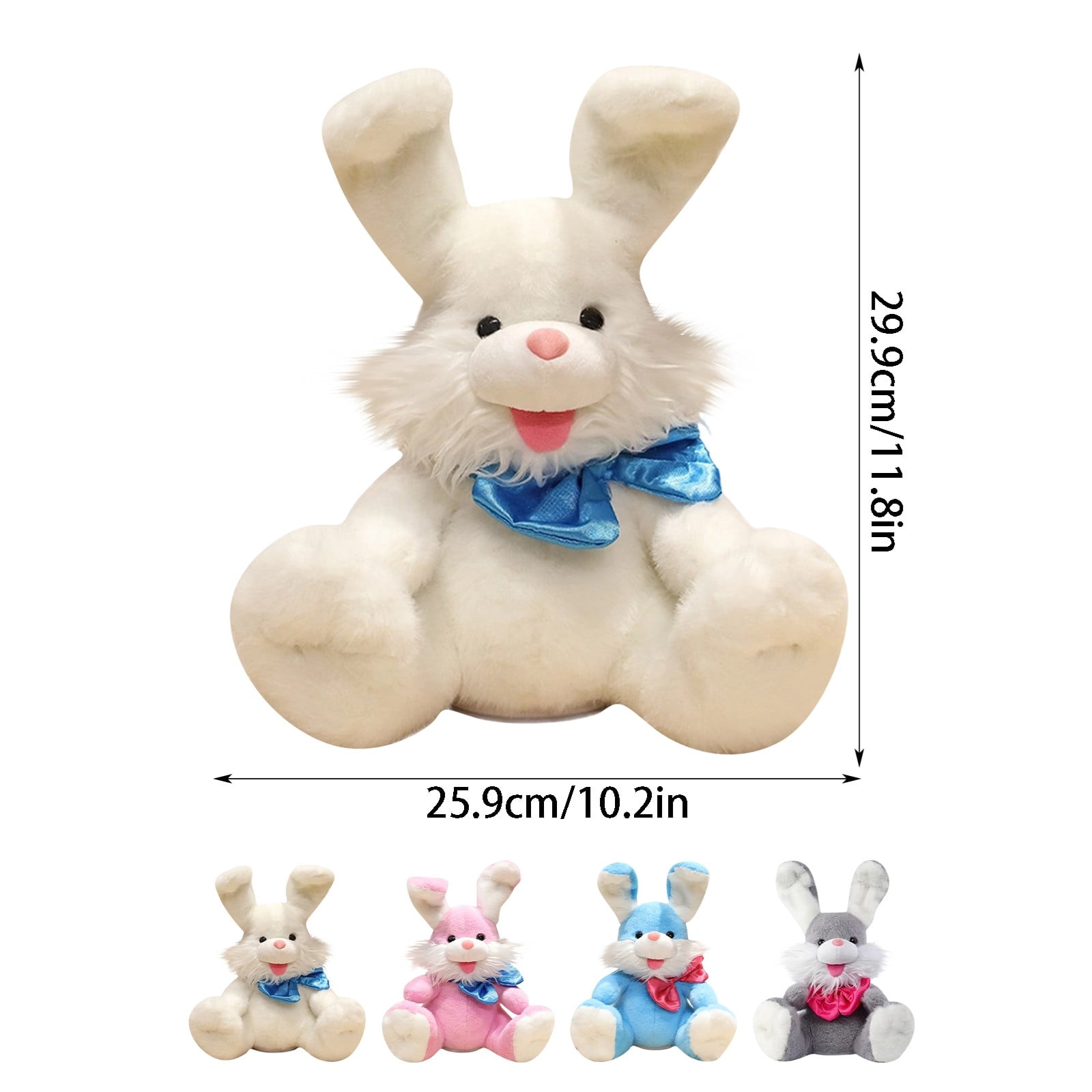 Easter Interactive Talking Bunny Plush Toy Voice Recording Animated Stuffed Rabbit Spring Cuddly Bunny Doll with Giant Bow Tie for Kids Girls Boys Birthday Gifts Home Decor