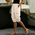 thumbnail image 2 of yillto Women Cargo Capris Knee Length Elastic Waist Casual Long Shorts Hiking Jogger Pants with Pockets, 2 of 7