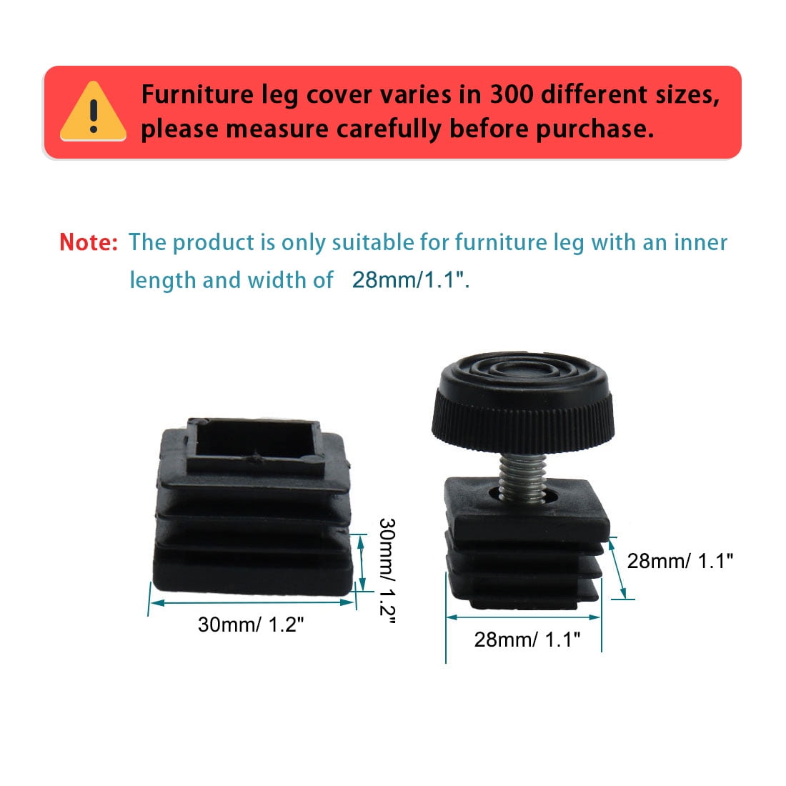 Unique Bargains Table Adjustable Leveling Foot Square Insert 30mm x 30mm 4 Sets
