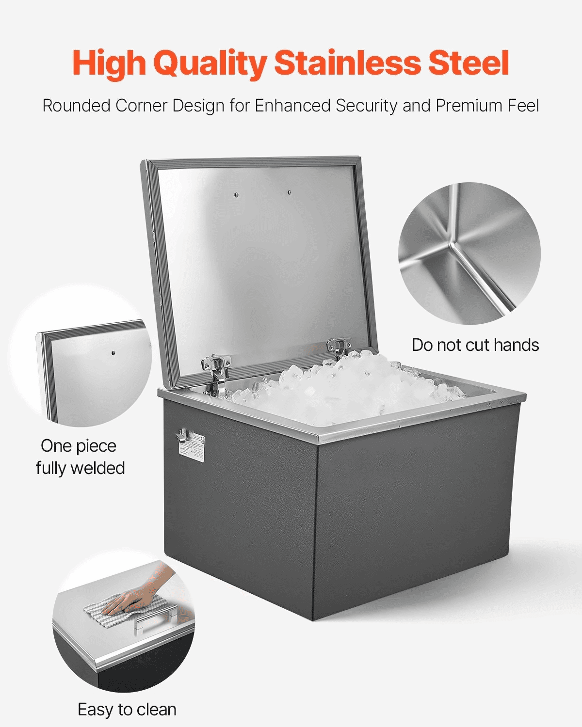 Stainless Steel Drop in Ice Chest, 113.7 Quart Commercial Cooler - Outdoor Kitchen Bar, Patio - with Drain & Flip Lid