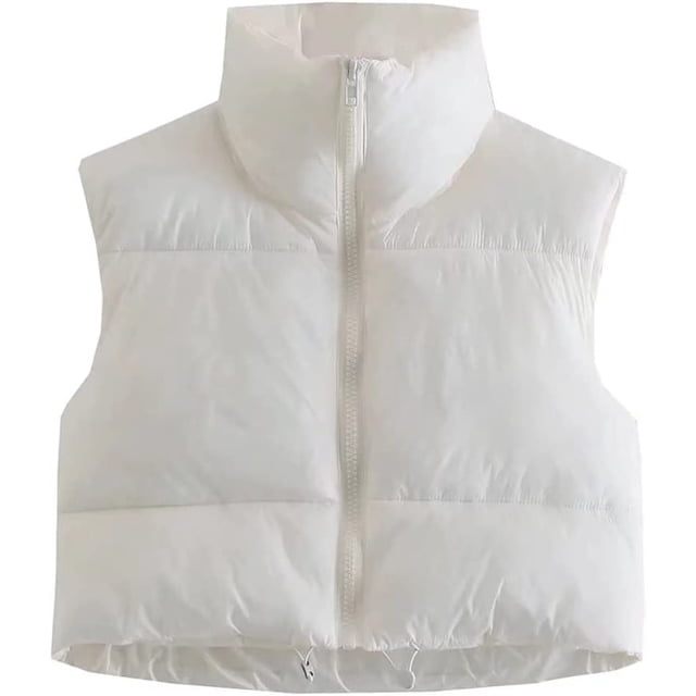 Chaleco acolchado para mujer, cuello alto Chaleco acolchado informal recortado Chaqueta ligera sin mangas con cremallera Abrigo acolchado de plumón Abrigo cálido de invierno Prendas de abrigo Xishao ropa