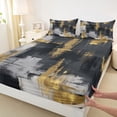 thumbnail image 3 of jejeloiu Graffiti Geometric Stripes Full Size Sheets,Gold Gray Black Bed Sheets For Men Women 4 Pieces, 3 of 7