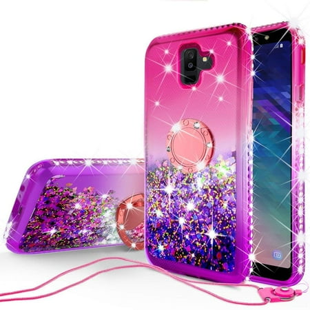 a6 samsung phone cute galaxy case mounts embedded quicksand soga rhinestone magnetic compatible liquid ring metal lanyard pink
