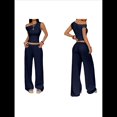 thumbnail image 3 of Conjuntos de Dos Piezas para Mujer, Top Corto Informal de un Solo Hombro, Pantalones Anchos y Conjuntos Y2K A Juego. Azul Marino L, 3 of 7