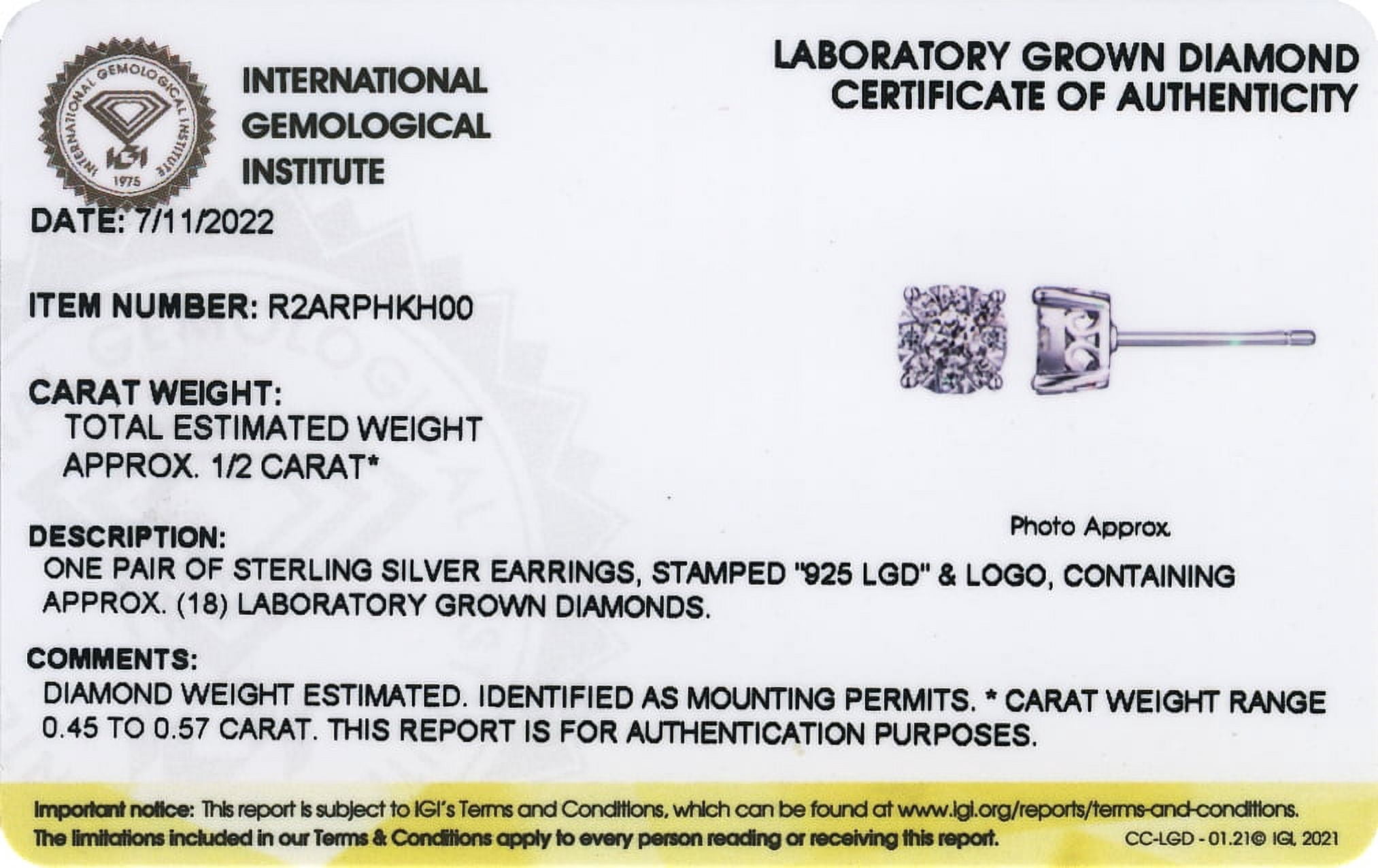 Forever Facets 1/2 CT TW Lab Grown Diamond Earrings in Platinum over Sterling Silver, Adult Female