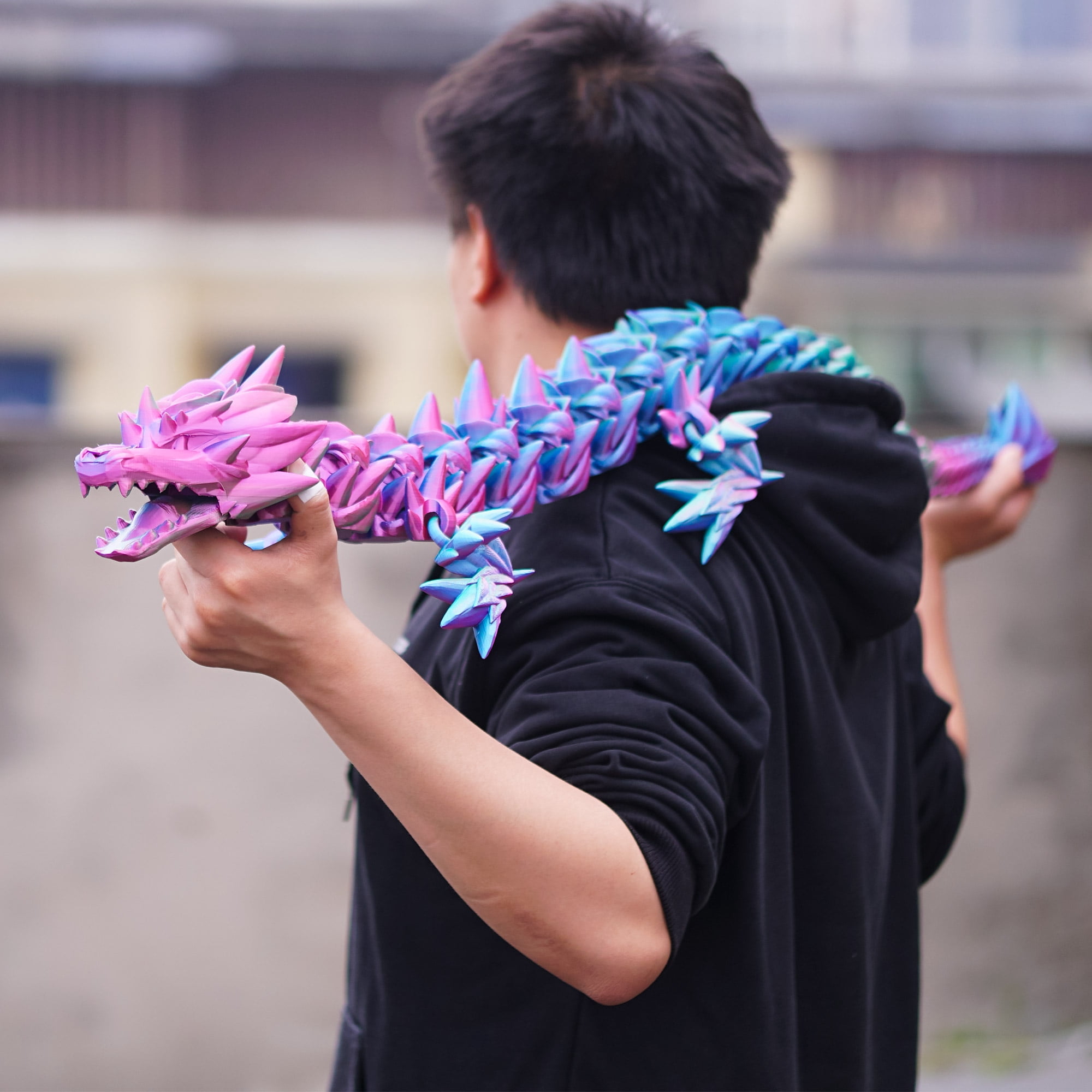 47.5inch 3D Printed Rose Dragon,Flexible Joint Animal lacertid Figurines,Realistic Eyes, Home Office Decor,Fidget Toy for Adults Teens Boy Festival Gifts