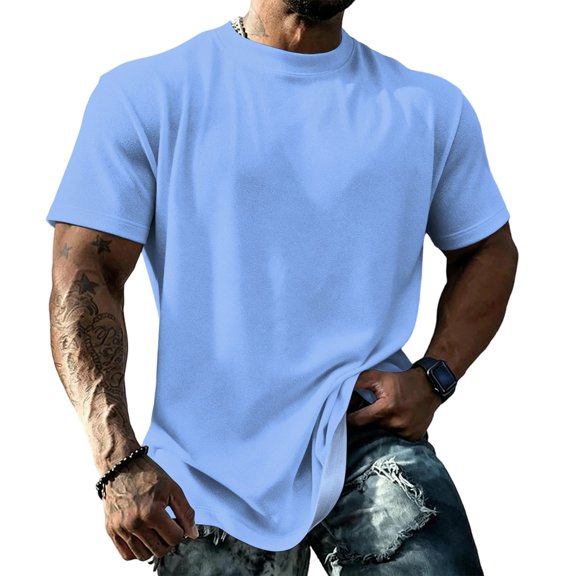 JULMCOMO Men's Shirts Solid Crew Neck Short Sleeve Soft Comfy Summer T Shirt Loose Fit Breathable Casual Classic Tees Sky Blue XL
