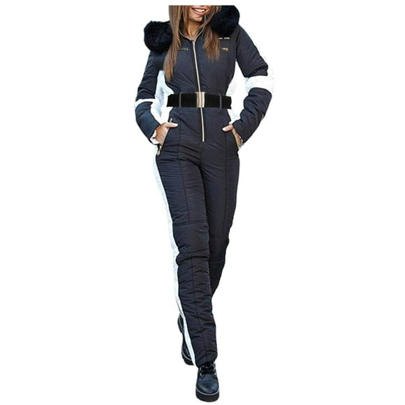 Wyzesi Leather Jackets for Women Cropped Women's Winter Outdoor Sports Jumpsuit Waterproof' with Removable Collar Outdoor Sports Zipper Ski Suit Christmas Coats Costume