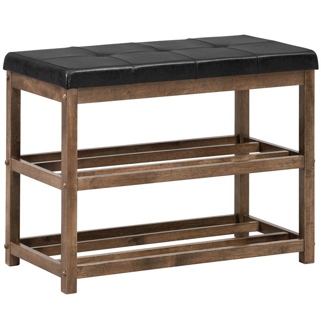 Gymax 2-Tier Wooden Shoe Rack Bench w/Padded Seat for Entryway Bedroom Brown