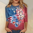 thumbnail image 5 of FrzhBrz 4th of July Shirt Women 3/4 Sleeve Crew Neck Patriotic US Flag Graphic Holiday Tee Tops Loose Fit Dressy Star Flower Print Independence Day Shirts, 5 of 5