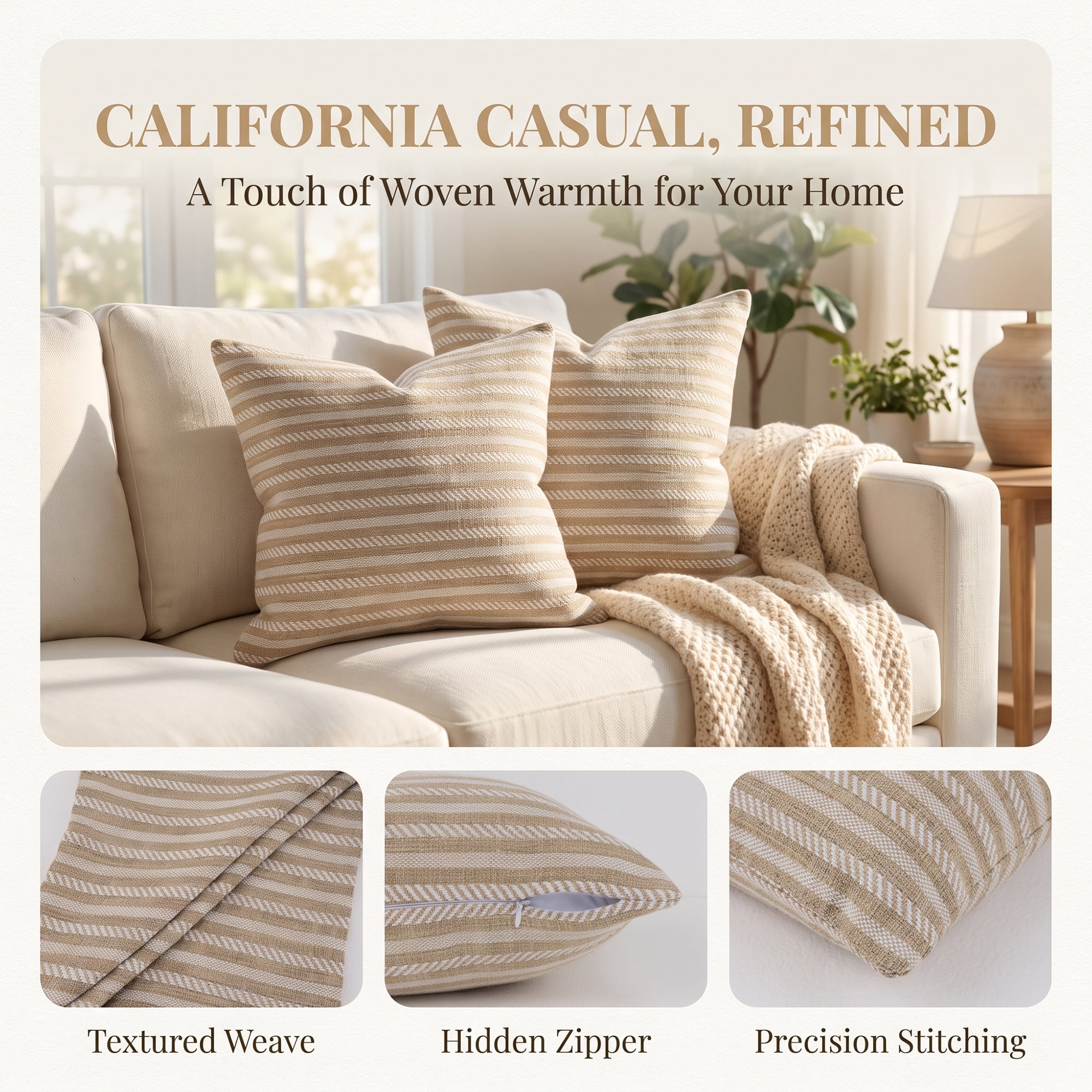 Unique Bargains Striped Throw Pillow Covers Set of 2 Cushion Cases Brown 18"x18"