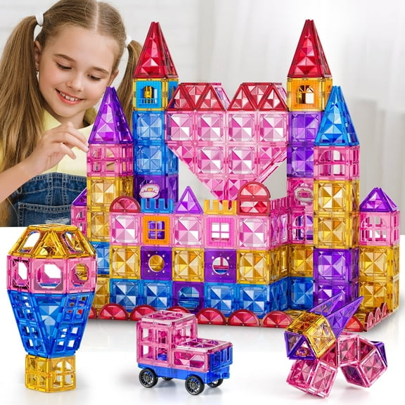 KukuFun 52 Pcs Magnetic Tiles for Kids Toddlers Ages 3-12, Magnetic Building Blocks for Kids Ages 4-8-12, Toys for Toddlers Kids Christmas Birthday Gifts