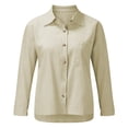 thumbnail image 2 of Women's Plus Size Cotton Linen Button Down Shirt, Collared Loose Fit Blouse, Classic Casual Tunic Top for Work, Daily Wear, Office and Relaxed Outfits Beige L, 2 of 9