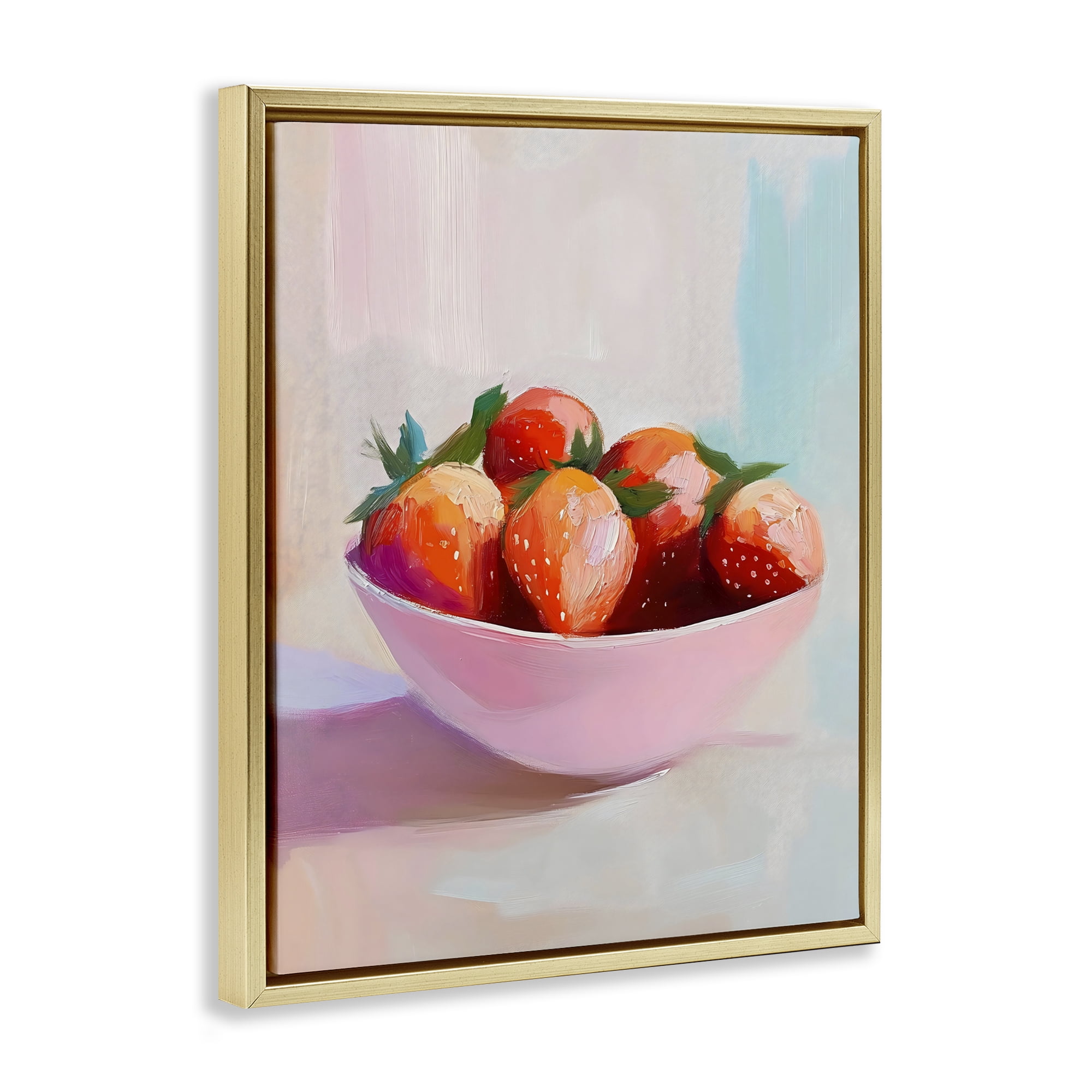 Stupell Industries Pastel Bowl of Strawberries Gold Framed Floater Canvas Wall Art, design by The Prints Vibe