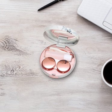 2 Pack Contact Lens Case Kit - Rose Gold With Cleaner, Tweezers & Solution Bottles