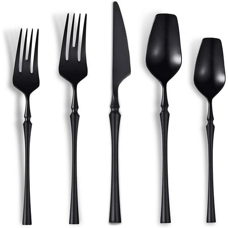 

Valentines Day Gifts 20 Piece Matte Black Modern Silverware Set 18/10 Stainless Steel Flatware Unique flatware set serves 4 includes knife fork and spoon mirror polished dishwasher safe.