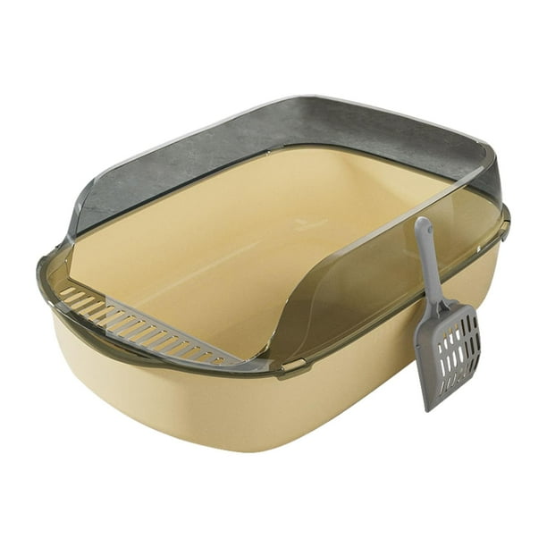 Caja de arena para gatos, bacinilla, suministros resistentes a las manchas, protector antidispersión de plástico desmontable Amarillo