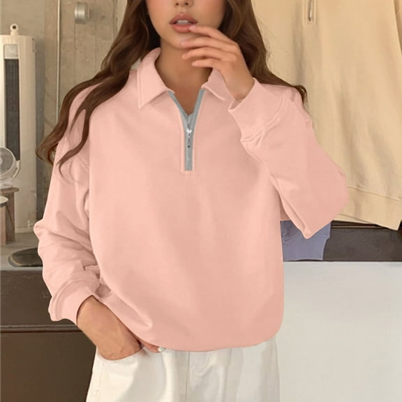 Karight Womens Fall/Winter Quarter Zip Pullover Casual Long Sleeve Shirts Half Zip Sweatshirt Trendy Clothes