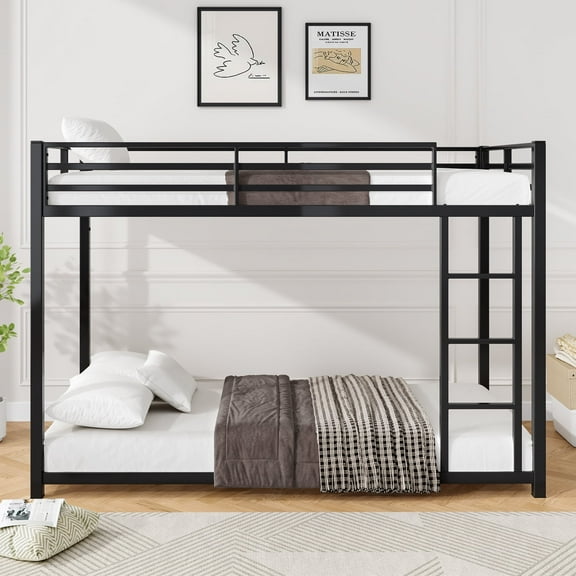 Twin Over Twin Metal Bunk Bed, Bunk Bed with Ladder, Black, Sturdy Steel Construction, Safe Design, Easy Assembly, Black