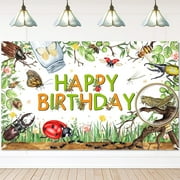 Bugs Happy Birthday Party Banner Spring Insect Theme Birthday Party Decorations Microcosm Woodland Ladybug Reptile Inserts Birthday Party Decorations Banner for Kids 70.8 x 43.3 Inch