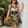 thumbnail image 3 of Sunflower Skull (8) Sleeveless Dress Women Summer Evening Dresses Ladies Sundress, 3 of 7