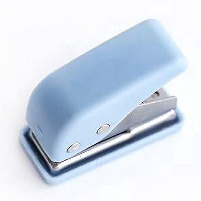 Miniperforadora azul de 1 orificio, fuerza baja, perforadora de papel, orificios de 1/4", capacidad para 12 hojas, metal