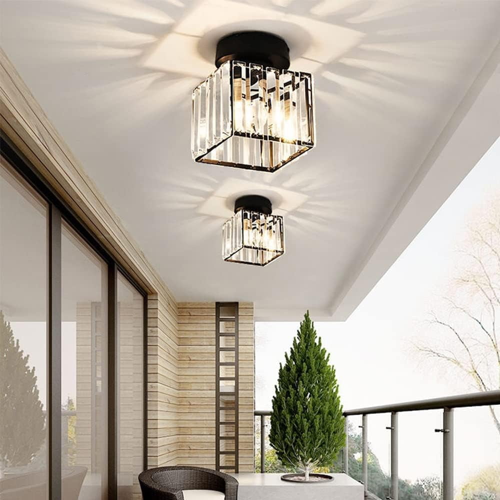 Briignite Semi Flush Mount Ceiling Light Fixture with Crystal Accents - Black Metal Cage Close to Ceiling Lighting Featuring E26 Base for Kitchen Bedroom Hallway Bathroom Entryway