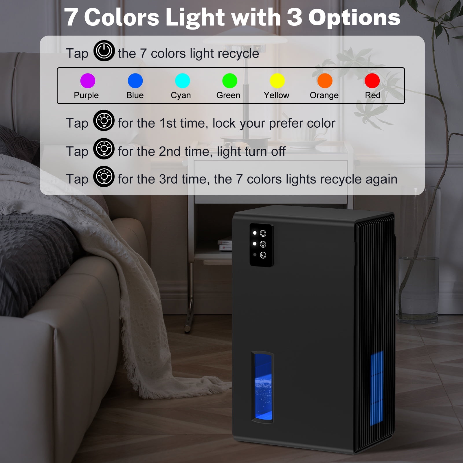 EGEH Dehumidifier for Home, 95 oz Water Tank, 800 sq.ft Auto Shut off Small Dehumidifiers for Bathroom Bedroom with 7 Colors LED Light (Black)