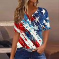 thumbnail image 2 of Mujeres Manga Corta de Verano Tops Día de la Independencia Impreso Cuello en V Casual Top, Imitación de Algodón Camisa Marco para las Mujeres, Lavado de Manos Primavera Y Verano, 2 of 6
