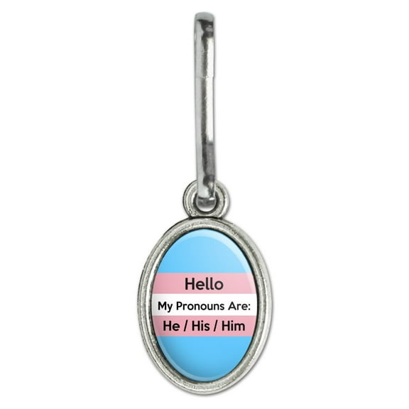 My Pronouns Are He His Him Gender Identity Antiqued Oval Charm Clothes Purse Suitcase Backpack Zipper Pull Aid