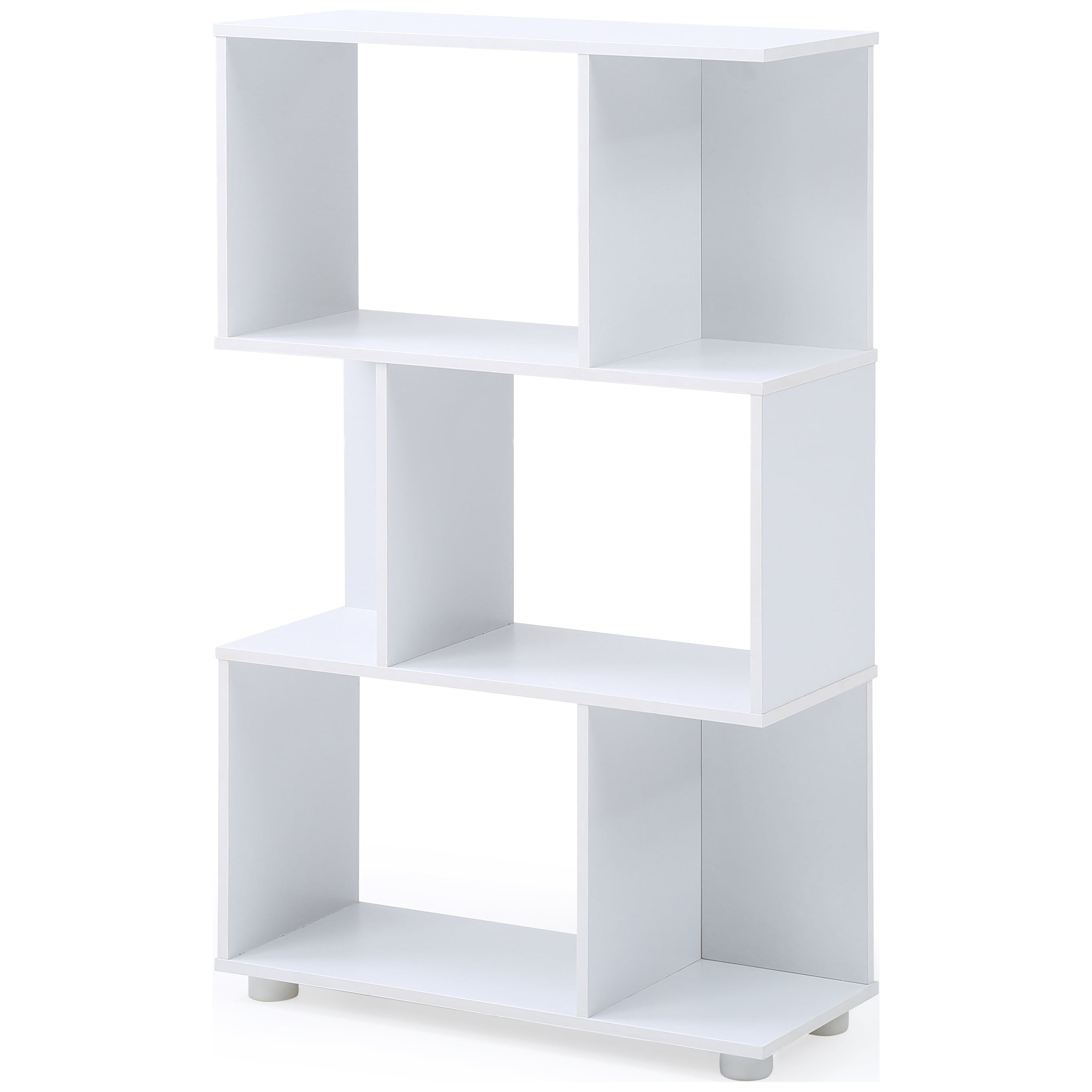 AC Pacific Manor Modern Staggered 3-Shelf Bookcase, White