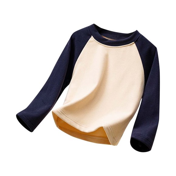 Yuyuzo Baby Clothes Long Sleeve Crew Neck Tops Infant Boys Girls Thickened Thermal Loungewear Color Block Undershirt