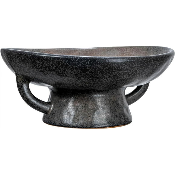 1 Stoneware Bowl with Handle and Base, Black Reactive Glaze