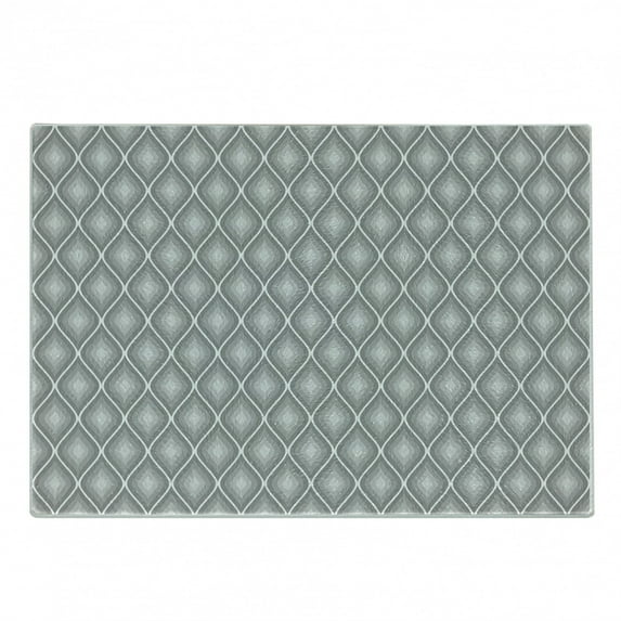 Grey Cutting Board, Rhombus Forms in Victorian Dual Linked Bound Interior Angle Shapes Art, Decorative Tempered Glass Cutting and Serving Board, Small Size, White, by Ambesonne