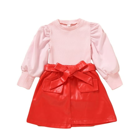 

EHTMSAK Infant Baby Toddler Child Children Kids Ruffle Top and Skirt Setes for Girl Long Sleeve Top and Skirt Set Fall SunTop and Skirt Set Red 6M-4Y 100