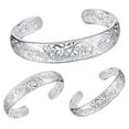 thumbnail image 5 of Yesbay Women's 925 Sterling Silver Bezel Hollow Cuff Bangle Open Bracelet,2pcs, 5 of 6
