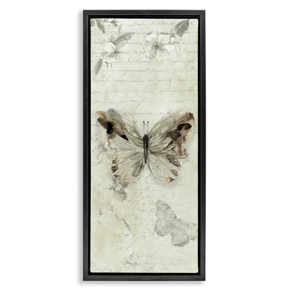 Stupell Industries Timeless Butterflies with Cursive Animals & Insects Painting Black Floater Framed Canvas Art Print Wall Art, 11 x 25