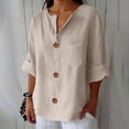 thumbnail image 2 of Women's Linen Blend Tunic V Neck 3/4 Sleeve Beach Vacation Summer Top, 2 of 7