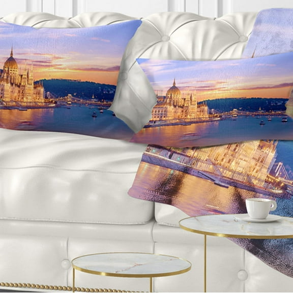 Designart Parliament and Bridge over Danube - Cityscape Throw Pillow - 12x20