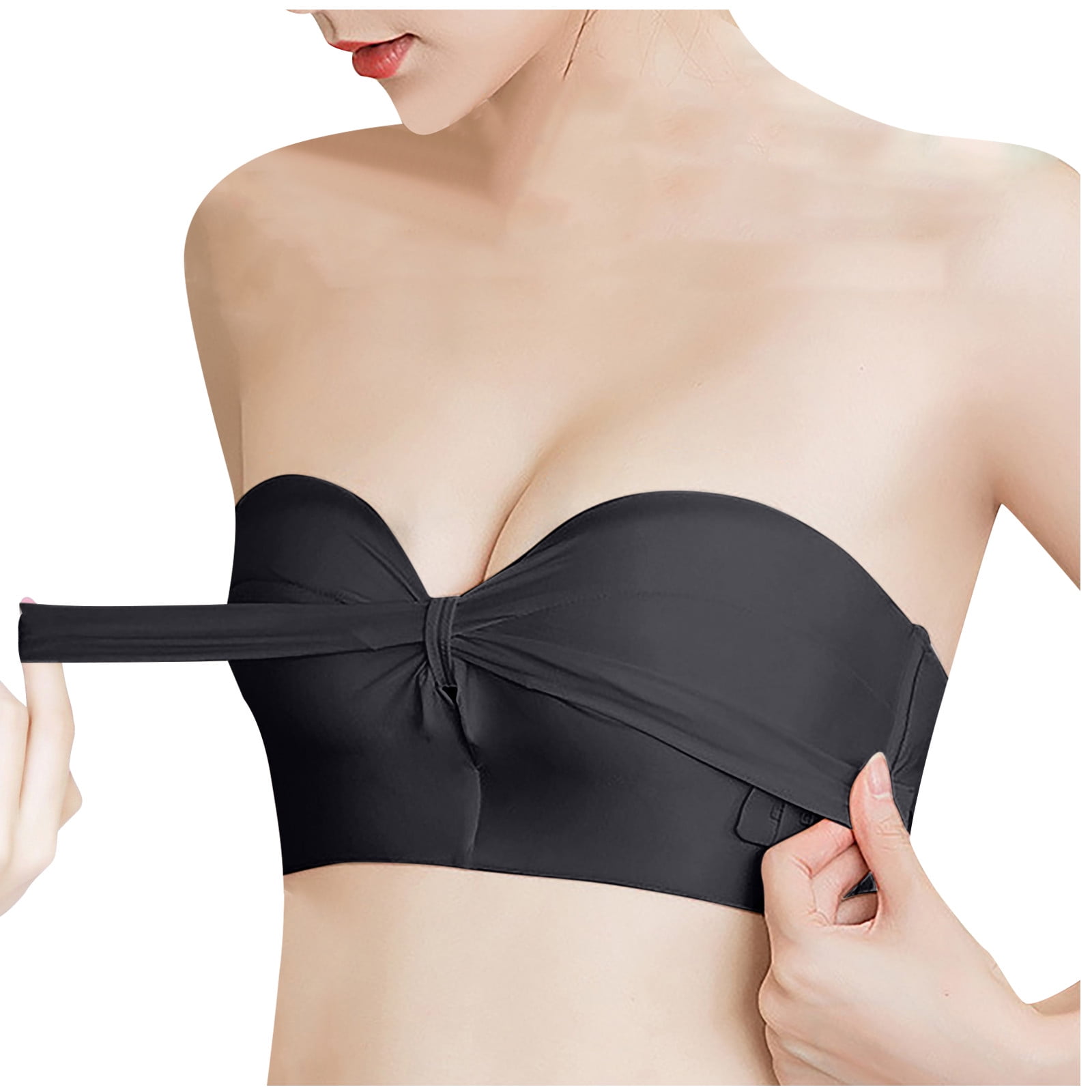 Strapless Bra for Women Push Up Bandeau Straps Wireless Clear Straps  Non-Slip Tube Top