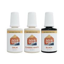 Oslo Home Touch Up Paint Three-Pack – Most Popular Neutral Whites   Black Home and Rental Colors with Brush in Bottle, Quick Drying, For Repairs, Walls, Trim, Cabinets, Furniture, Shutters and More