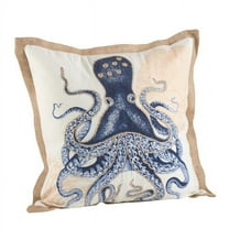 SARO 5435.NB20S 20 in. Square Octopus Print Cotton Down Filled Throw Pillow Navy Blue