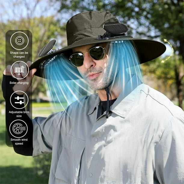 Sombrero de pescador de verano con ventilador solar y carga USB para hombre