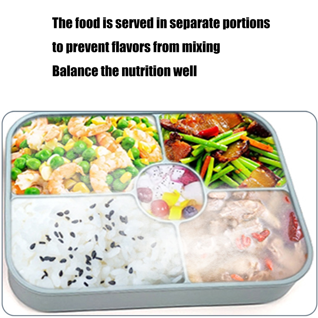 5 Compartment Silicone Lunch Box With Detachable Sauce Container Leak proof Microwave Safe Bentos Box For Office School