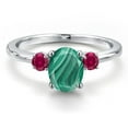 thumbnail image 3 of Gem Stone King 14K White Gold Green Malachite and Red Created Ruby Engagement Ring for Women | 2.28 Cttw | Oval 8X6MM | Gemstone Birthstone | Size 7, 3 of 6