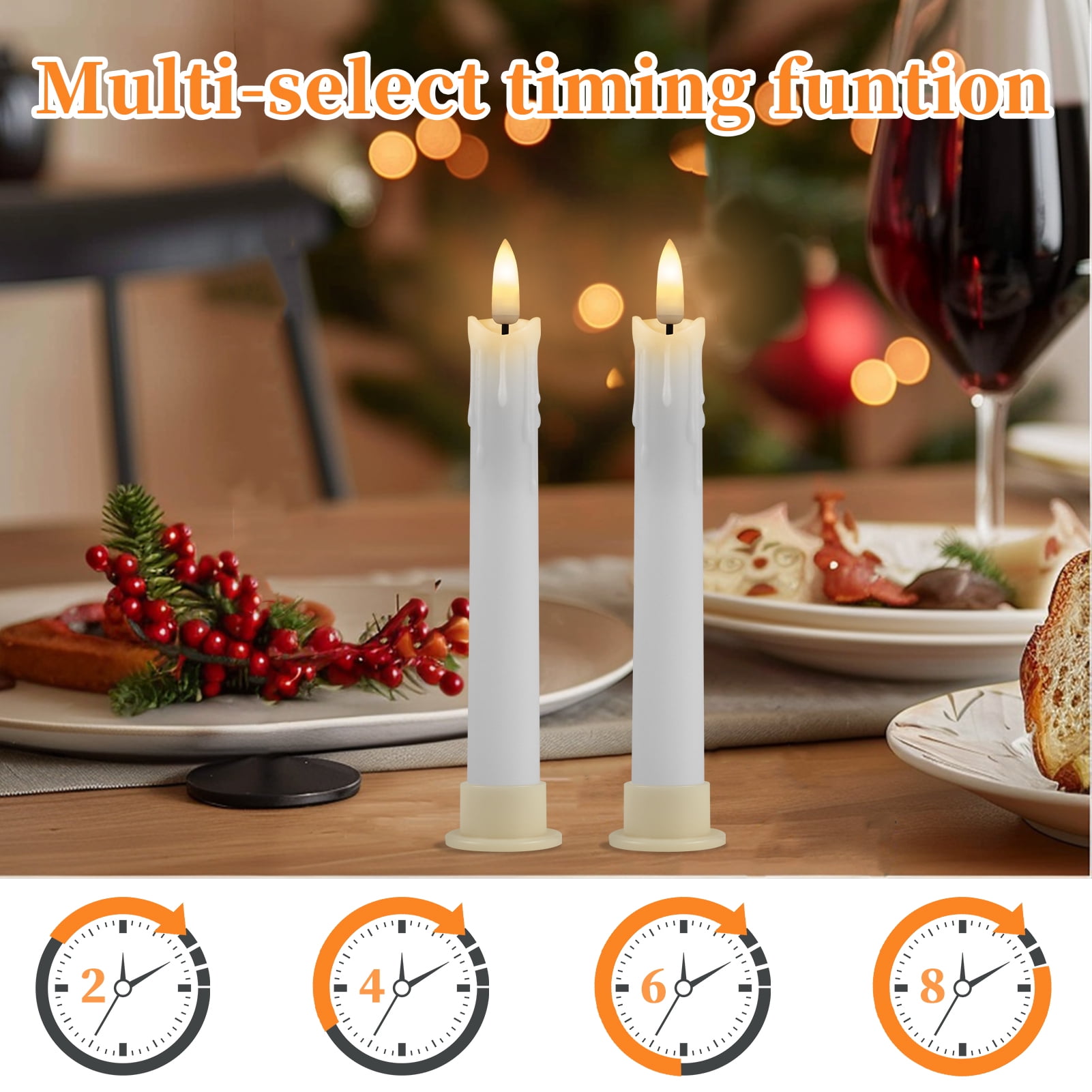 Debonair Flameless Taper Candles Flickering with Remote Timer, Battery Operated Led Warm 3D Wick Dripping-Wax Light Window White Fake Candlesticks with Holder, Christmas Home Wedding Decor(0.7X6.6)
